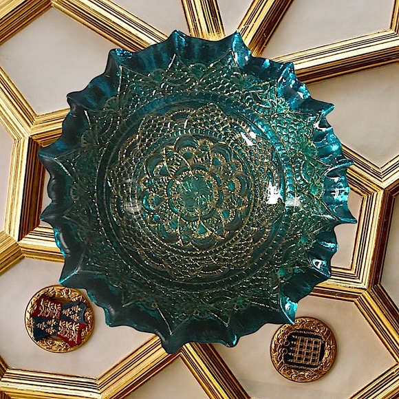 Accents Host Pick Efe Glass Hand Painted Teal And Gold Bowl Poshmark